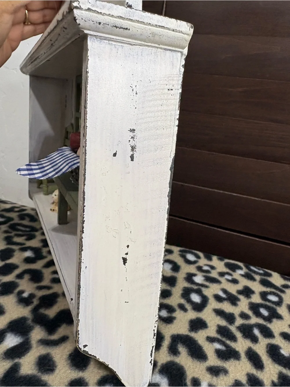 White Wooden Wall Shelf with Green Accents - Home Wall Decor